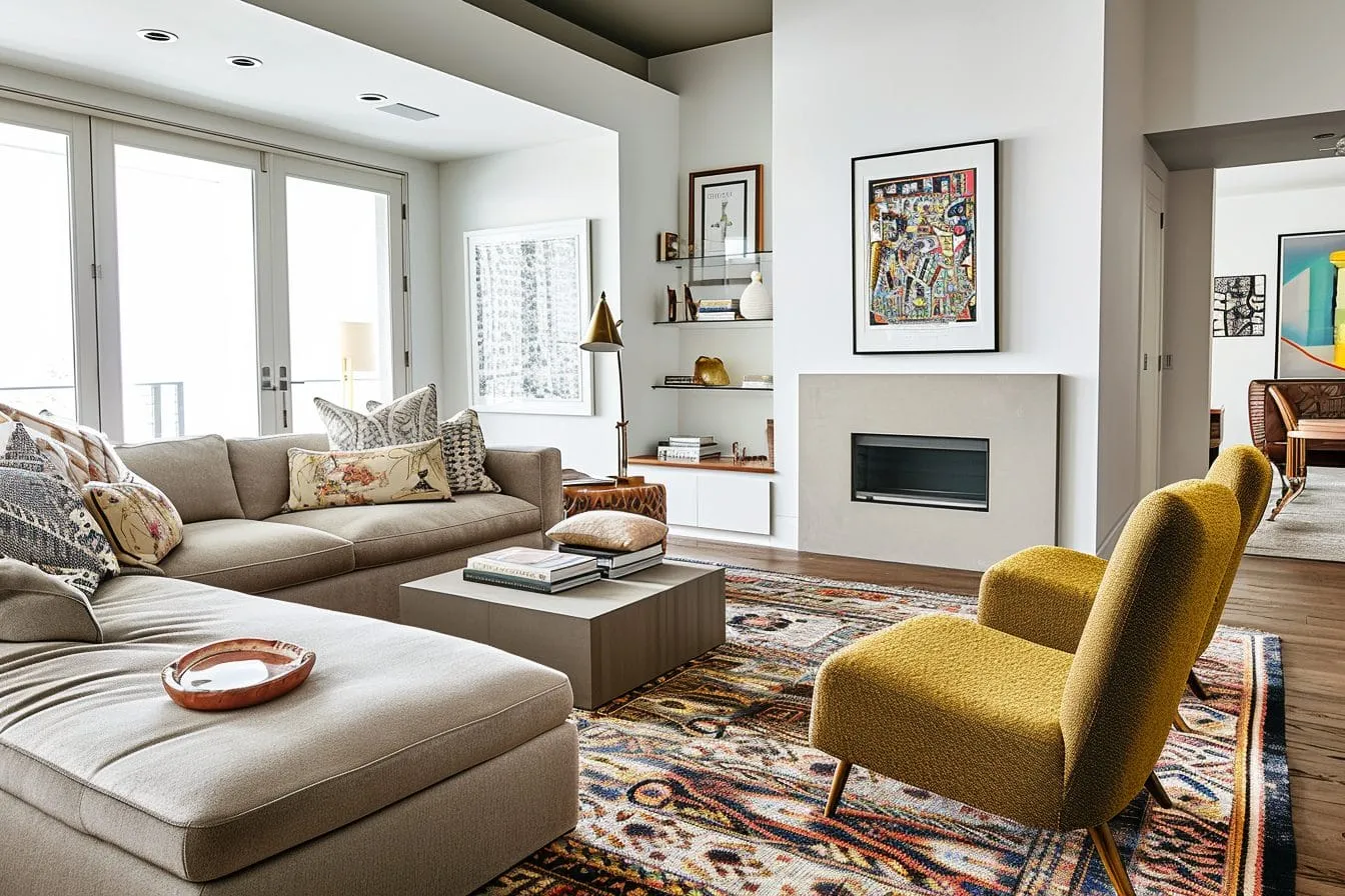 L&auml;ssiger Komfort in einem Wohnzimmer, das die Interior Design Trends 2025 von Decorilla widerspiegelt