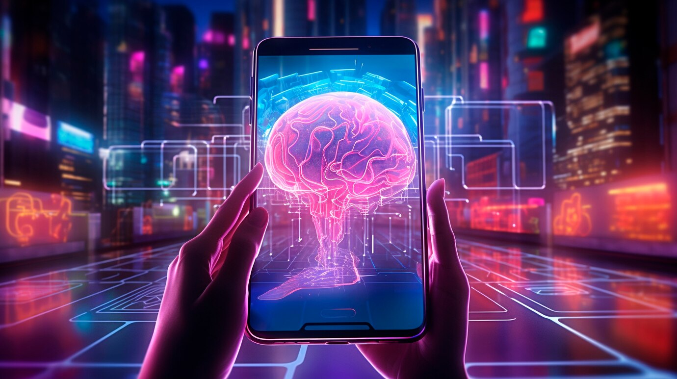 Cyberpunk-Illustration mit Neonfarben und futuristischer Technologie 23 2151672008